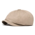 Light khaki breathable mesh newsboy cap with summer cooling vents and top button - Khaki