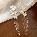 Elegante Blumen- und Schmetterlingsohrringe mit langer Goldquaste und Zirkonia-Anhängern - Silber (Silberne Blume Goldene Quaste)