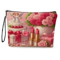 Borsa cosmetica rosa con stampa romantica di angelo e rose e manico nero superiore - Design Angelo e Rosa (xy-059-1) / Con Cinturino da Polso