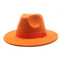 Detail of classic orange wool fedora hat with matching satin ribbon bow on white background - M (56-58cm) / Orange