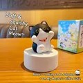 Cartoon cow cat resin figurine with hands raised on white stand in original box - Yuanqi Cat Series - Cow Cat