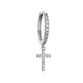 Silver-tone huggie hoop earrings with micro-pave cubic zirconia cross pendant - Silver Cross Pendant Earring (EP2769 Silver)