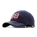 Detail of 3D embroidery showing 89 and Legendary Dept on washed navy cotton baseball cap - L (58-60cm) / Navy Blue