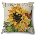 Leinen-Kissenhülle mit Sonnenblumen, Schmetterlingen und J'aime mon jardin-Schrift - 45x45cm Kissenbezug / Sonnenblume und Schmetterling Französisch-4 (21Y367-4)