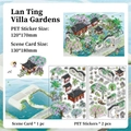 Lanting Garden 3D scene PET stickers and background card set for DIY journals - 3-Piece Set (1 Scenery Card + 2 PET Stickers) / Lan Court Villa (My Small House Series 4)