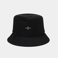 Detail of white symbol embroidery on black terry cloth bucket hat fabric texture - One Size / Black
