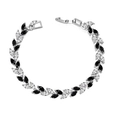 Elegant silver-toned bracelet with marquise-cut black and white cubic zirconia stones - 19cm (With Extension) / White Gold Black & White