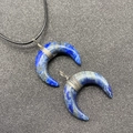 Lapis lazuli moon crescent pendant necklace with gold wire wrap on black cord - Lapis Lazuli