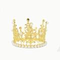 Golden mini crown with pearls and crystals for cake topper and princess headwear - Alloy Round Gold 014
