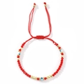 Bracelet bohème en cordon rouge réglable avec perles mauvais œil et cristaux rouges - Style mixte rouge et or