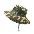 Detail of outdoor camo fishing hat featuring breathable mesh top and adjustable drawstring - M (56-58cm) / Large Camouflage Dark Green