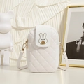 White quilted crossbody phone bag for women with cute rabbit metal clasp and gold hardware - White