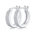 Gepolijste zilveren oorbellen met dubbele rij moissanite stenen in minimalistisch design - Zilver (K Wit)