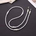 Crossbody phone strap with white faux pearls and gold metal clasps for DIY cases - Frosted Pearl Style (K1286)