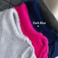 Solid color knit Balaclava hats in navy blue, rose pink, and grey mohair fabric - Dark Blue