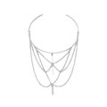 Silver multi-layer tassel choker necklace with rectangular metallic fringe charms - Silver Bar Chain