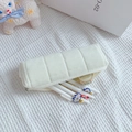 Minimalist white plush pencil case with quilted grid pattern and high capacity storage - White (White Zipper)
