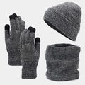Winter 3-piece set with knit beanie, thick neck warmer and touch screen gloves in grey - Marl Grey