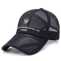 Donkerblauwe ademende mesh baseballpet met S Sports-logo en een gebogen klepontwerp - Marineblauw