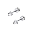 Silver stainless steel stud earring with cubic zirconia and secure screw back closure - Cylinder Crystal Style