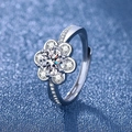 Exquisite silver flower ring with round center gemstone on sparkling blue background - Sunflower Six-claw Ljz-187 / Adjustable Open