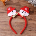 Detail of Christmas headband featuring white plush bears with snowy red hats on wood - Dual Head Glowing Bear Style