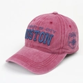 Detailed embroidery of BOSTON logo on washed magenta cotton baseball cap - Adjustable / Burgundy