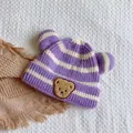 Purple and white striped knitted baby beanie with cute bear embroidery and bear ears - Striped Bear Hat Purple