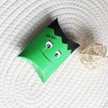 Green Frankenstein cartoon pillow candy box for Halloween gift packaging on white mat - Green Monster Frankenstein Pillow Box