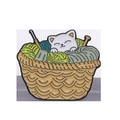 Cartoon weiße Katze schläft in grünen Garn Korb Emaille Brosche Pin Geschenk Zubehör - Katze im Korb