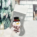 Grey felt Christmas stocking with 3D snowman embroidery and white plush trim - Snowman
