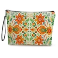 Pochette trucco in tela con motivi floreali arancioni e cinturino da polso nero - Modello Floreale Folk Arancione Brillante (Stile 4)