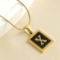 18K gold plated snake chain necklace featuring a black rectangular letter X pendant - Letter X