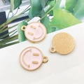 Pink smiley face round alloy pendants with golden edges for DIY jewelry making - Small 12x14mm / Pink