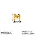 Puffy golden stainless steel letter M bubble pendant charm with size and weight details - Letter-M