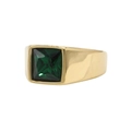 Mens fashion gold titanium steel ring with a square-cut dark green gemstone inlay - Gold Green Stone
