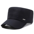 Berretto militare nero da uomo in cotone con placchetta in metallo e visiera rinforzata - Berretto Piatto Blu Navy