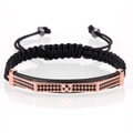 Men's black woven bracelet with rose gold bar and micro-paved black zircons - Rose Gold Pagoda Curved Tube