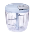 Manual food processor with blue lid and three stainless steel blades in clear bowl - 900ML Blue (5 Blades)