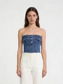Slim fit blue denim tube top with metal buttons and pockets for women fashion - S / Blue