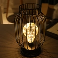 Industrial black iron lantern table lamp with warm LED fairy lights in bulb - 138X238 / Warm White