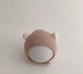 Cute coffee brown plush baby earflap hat with dual white pom-poms for winter warmth - Cap circumference 40-48cm, suitable for 3-18 months / Small Ball Grey Coffee