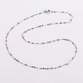 Stainless steel necklace featuring alternating purple oval beads and silver chain link - Steel + Purple Enamel