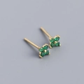Elegant gold plated S925 silver four leaf clover stud earrings with green gemstones - 925 Silver / Gold (Green Zirconia)