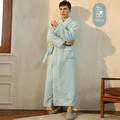Men's thick plush long bathrobe in mint green with belt and pockets for winter - Tender Green (Men)