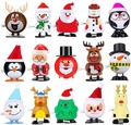 Set of 15 Christmas wind-up toys featuring Santa Claus, reindeer, and snowmen - Christmas Wind Up 15pcs Set B