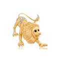 Vintage golden lion zodiac brooch with sparkling rhinestones in a leaping pose - Leo