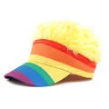 Rainbow striped sun visor hat with funny yellow wig hair for parties and festivals - Rainbow Yellow Hair