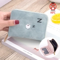 Light blue faux leather accordion card wallet with cute bear embroidery and RFID blocking - Bear Embroidery / Blue