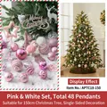 Pink and white Christmas tree ornament set with 48 assorted festive hanging charms - 150cm Christmas Tree Accessory Pack / Pink White